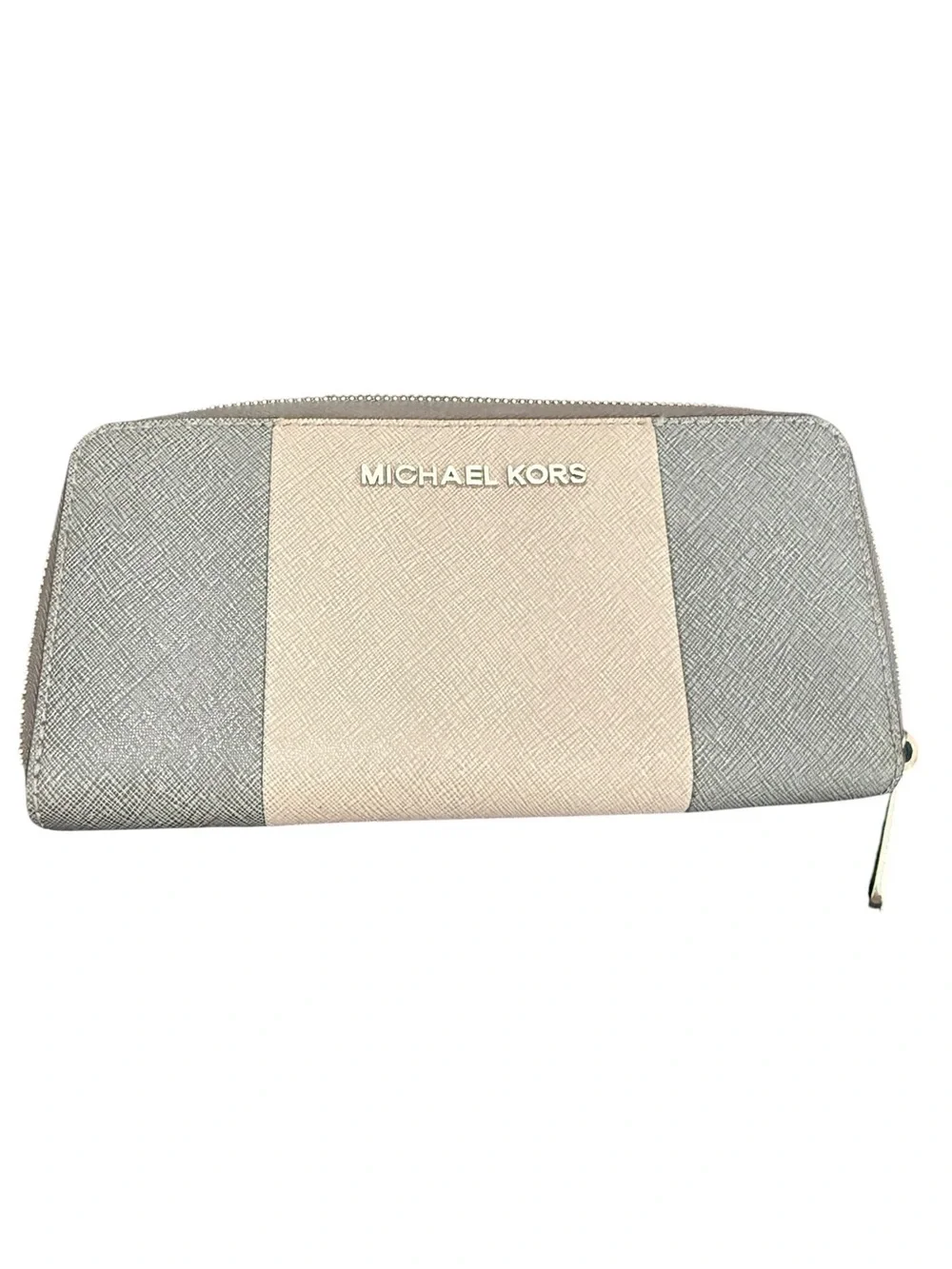 Michael Kors Tri-Panel Zip-Around Wallet in Grey and Cream